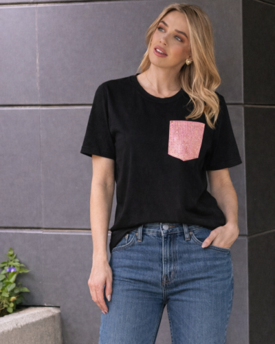 Κοντομάνικη μπλούζα με στρας τσεπη