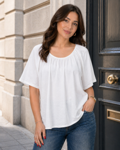 Μπλούζα με στρογγυλή λαιμόκοψη Λευκή