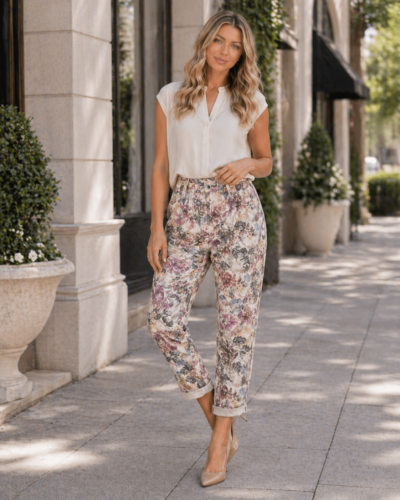 Παντελόνι Φλοραλ Ροζ