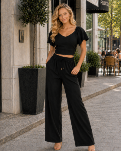 Σετ Παντελόνα & Τοπάκι με άνοιγμα στην Πλάτη Μαύρο