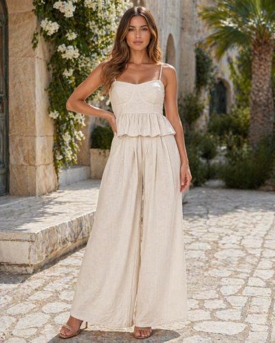 Σετ Τοπ Με Παντελόνα Μπεζ