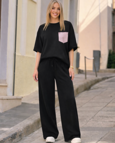 Σετ με ροζ τσέπη μαύρο